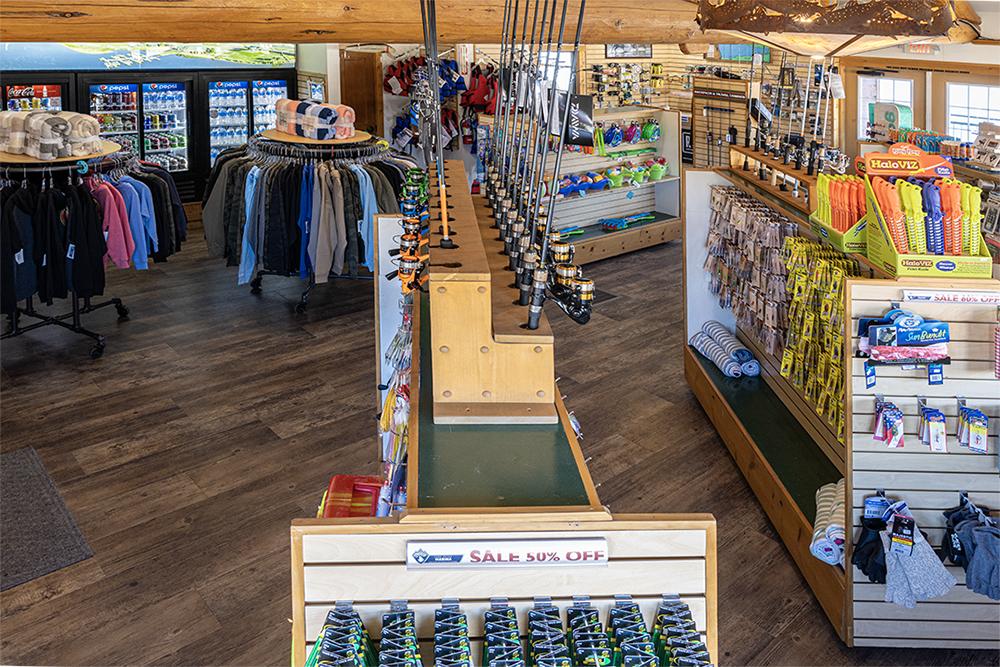 Marina store and tackle shop interior merchandise